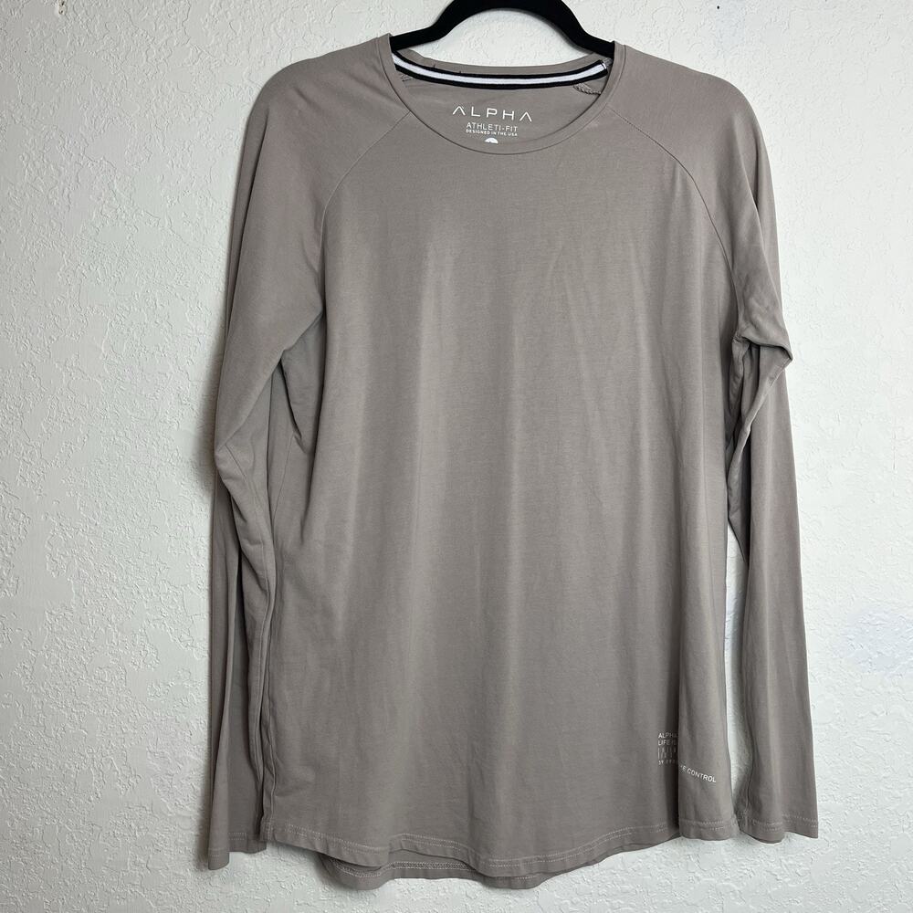 Alpha Athleti-Fit Long Sleeve Tan Tee crew neck round hem size L, casual, relax
